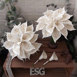 Hammadde Bouquets, Luxury Beaded Bridal Bouquet, Crystal Embellished Ivory Flowers, Elegant White Wedding Accessory