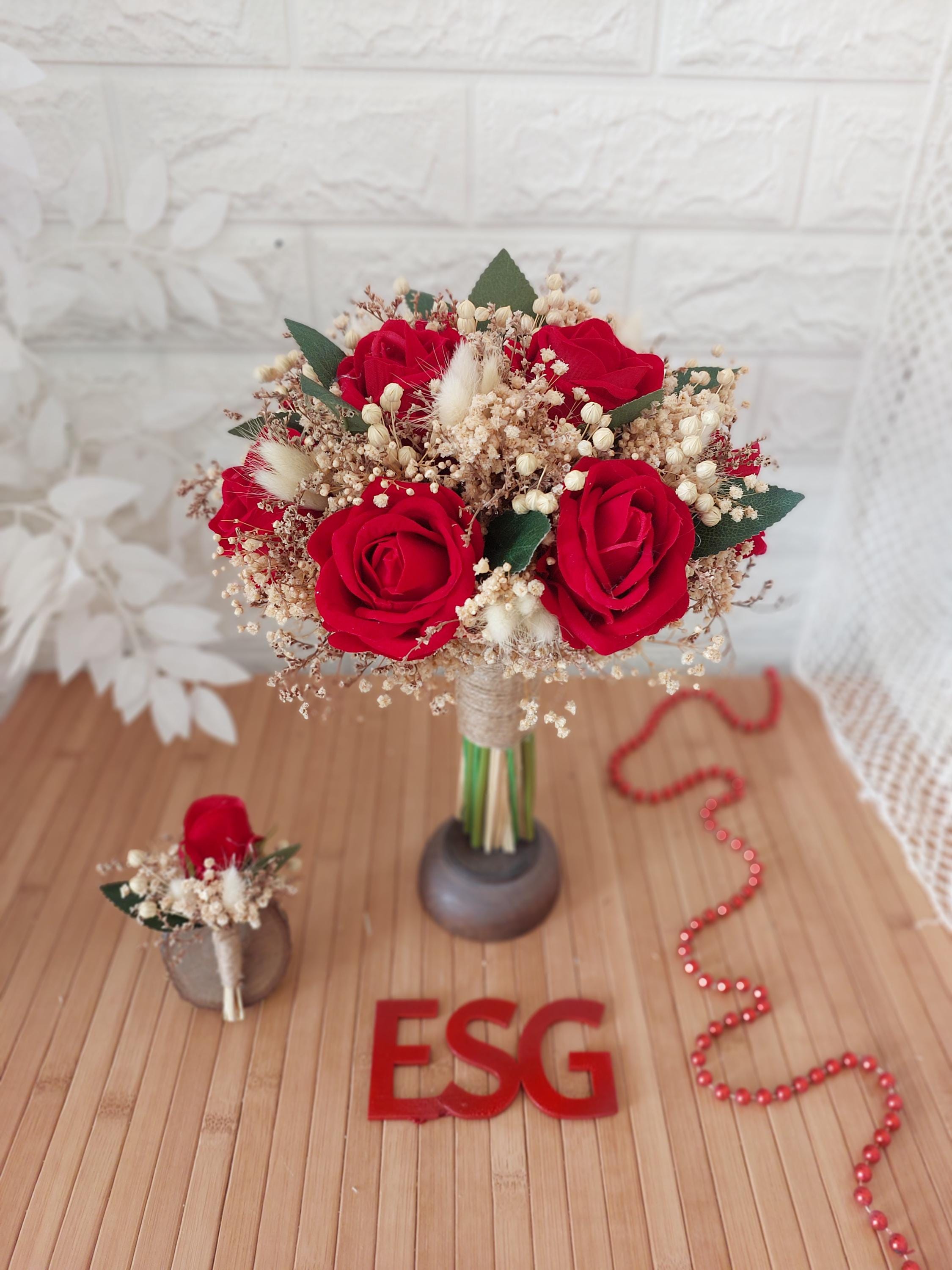Rustic Red Rose Bridesmaid Bouquet