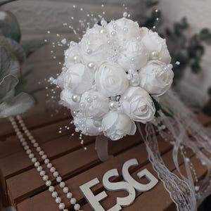 Perle Brautstrauß, Elfenbein und weiße Perle Brautblume, Brautjungfer Blumensträuße, Hochzeit Blumenentwurf