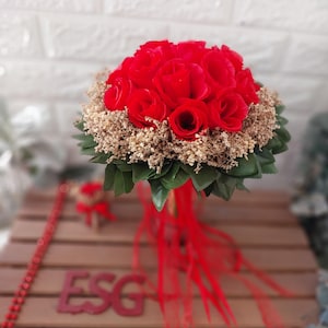 Red Rose Bridal Flower Set, red flower, red artificial flowers, red rose bouquet, bridal bouquet, flower design, wedding bouquet, bridesmaid