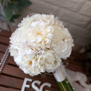 Ivory Wedding Bouquet, Real Touch Bridal Flowers, Bridesmaid Bouquet & Corsage Set, Elegant Artificial Floral Arrangement