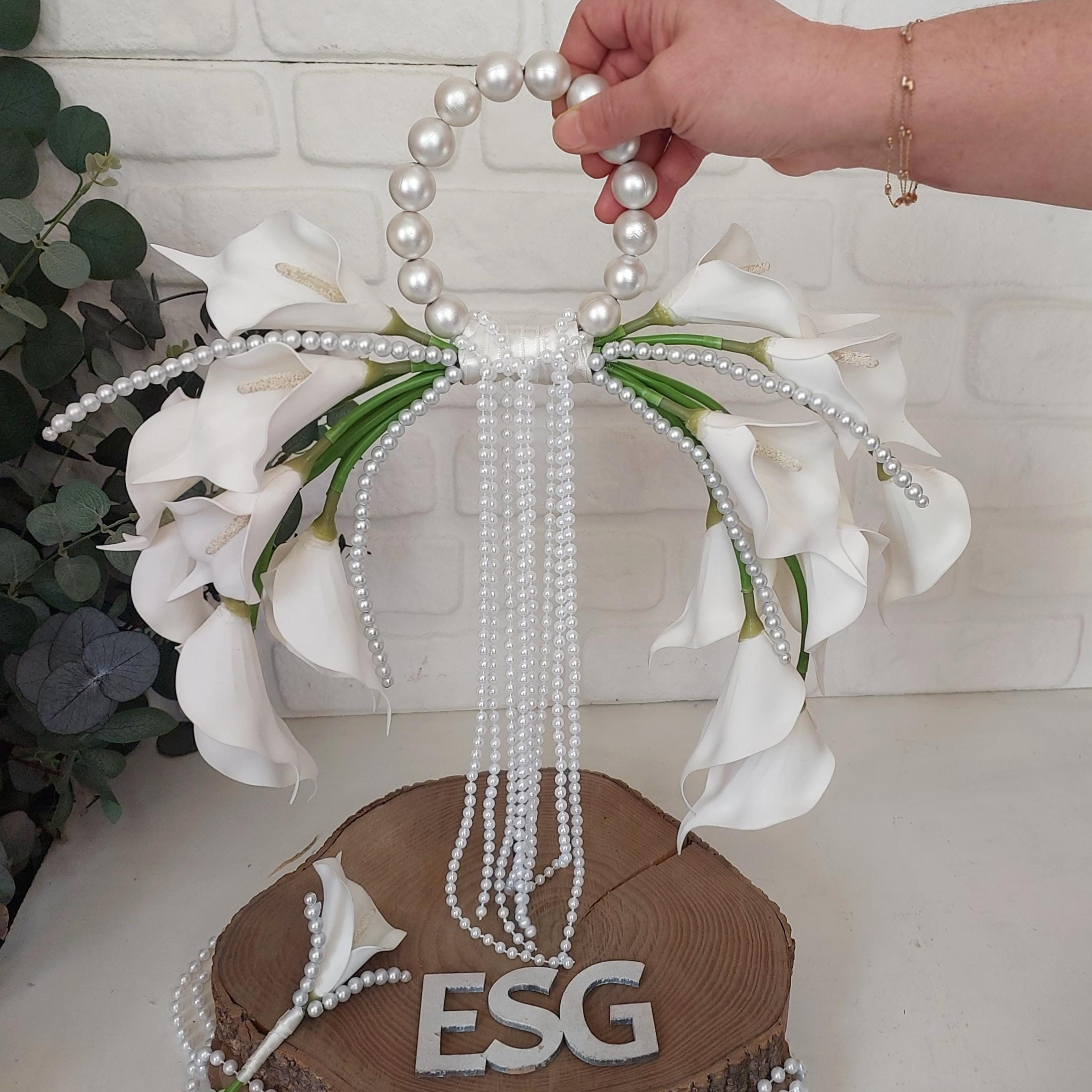 Calla Lily Bridal Bouquet Pearl Wedding Decor Modern Handbag