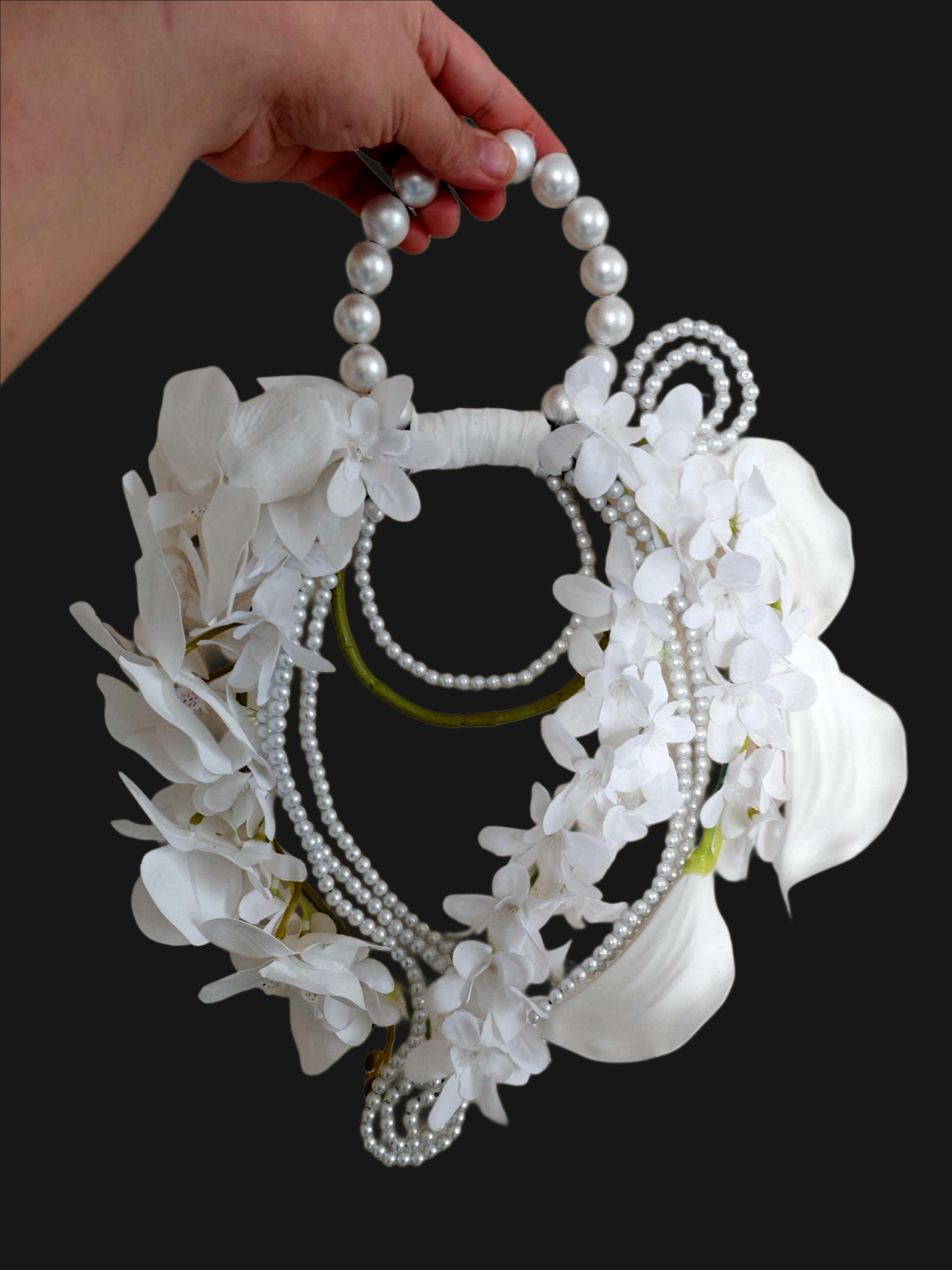 Real Touch Orchid Bridal Bouquet Pearl Handbag Elegant Flower