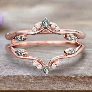 Unique Round cut Moss agate Enhancer Wedding Band Vintage Rose Gold Ring Moissanite Curved Matching Band Personalized Ring For Women
