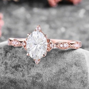 Oval Cut Moissanite Engagement Ring Art Deco Moissanite Wedding Ring Antique Bridal Promise Ring Unique Diamond Ring Christmas Gift For Her