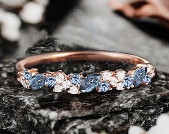Marquise Alexandrite trouwring vintage roségouden stapelbare band halve eeuwigheid Moissanite trouwring bruids bijpassende band cadeau voor haar