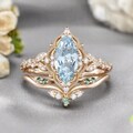 Vintage Aquamarine Engagement Ring Set Women Rose Gold Marquise Cut Cluster Ring Green Gemstone Wedding Bridal Ring Set Anniversary Gift