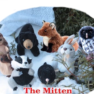 The Mitten Finger Puppet Gift Boxed Set Snow White Mittens & 8 Finger Puppet Animals Story Telling Home School Library Gift Brand New