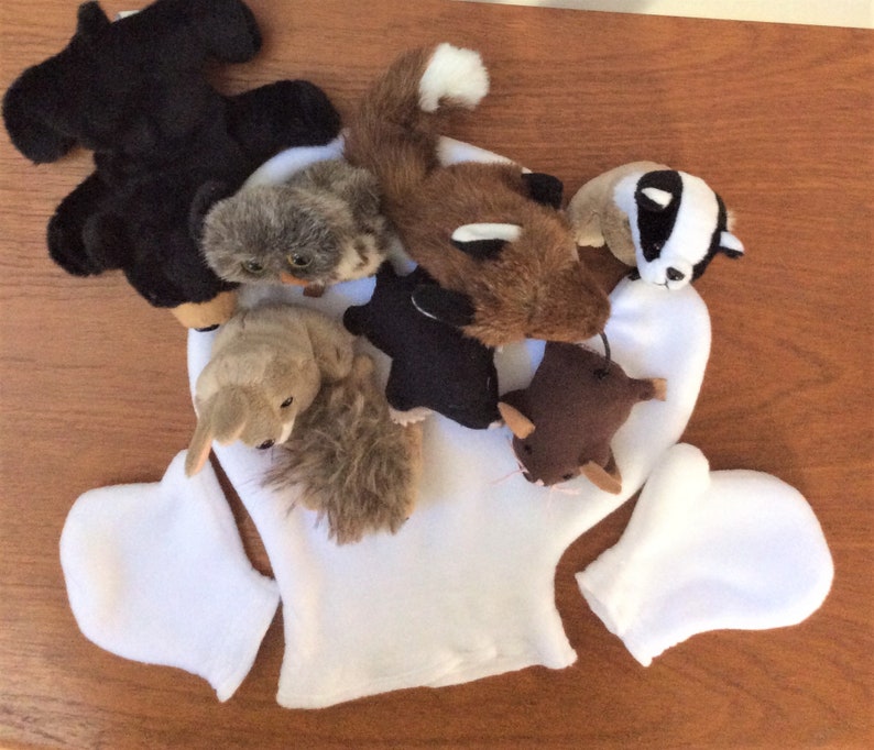 The Mitten Finger Puppet Set Snow White Mittens and 8 Animals Etsy