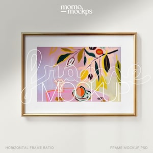 Horizontaler Goldrahmen Mockup | Landschaftsmalerei | Wallart Kunstwerk Mockup | Minimalistisches Vintage PSD und JPEG | Schablonen-Design-Goldrahmen