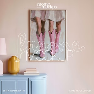 Frame Mockup | ISO A DIN Ratio | Pink Interior Frame | Retro Minimal Frame Mockup Template for Prints & Artwork Display PSD PosterMockup