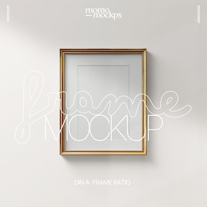 4x5 Ratio Gold Wood Frame Mockup PSD. Minimalist Digital File for Prints & Artwork Display - Photoshop template, inc. optional Mat
