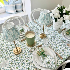 Nappe en coton imprimée main | Floral bleu-vert, rectangle