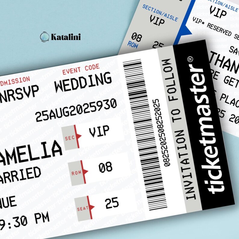 Custom Save the Date Wedding Concert Ticket Ticketmaster Template Fake