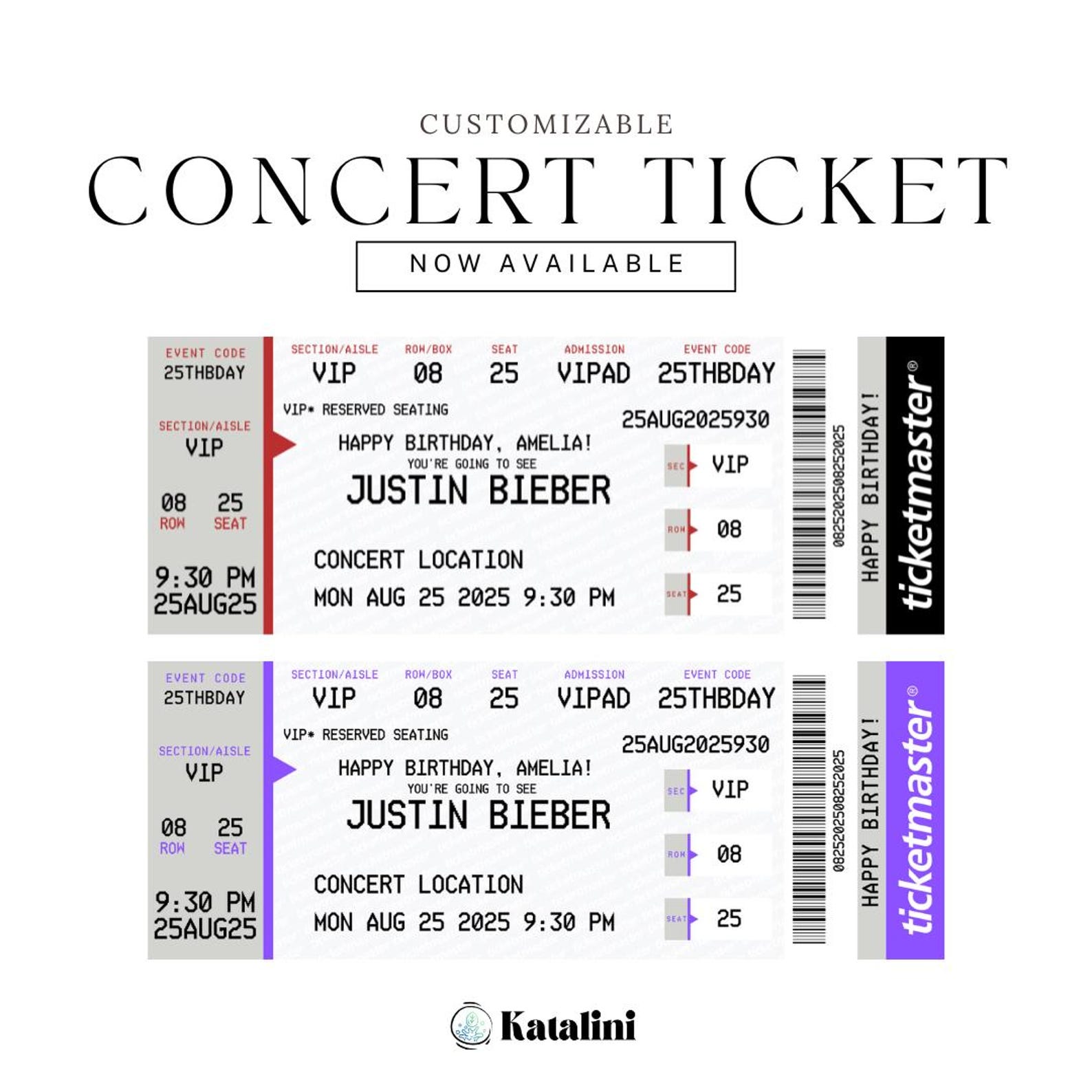 Custom Concert Ticket Template Personalized Event Ticket Surprise Custom Concert Ticket Template Personalized Event Ticket Surprise