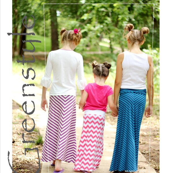 Greenstyle Girl's Amy Maxi Skirt with Chevron Option Easy PDF Sewing Pattern sizes 2 years - 16 years