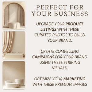 May include: Three product display stands with a beige background and beige curtains. The stands are made of a light brown material and are arranged in a staggered formation. The stands are perfect for showcasing products in a minimalist and elegant way.
