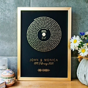 Poster d&#39;art mural personnalisé en feuille décor, chanson avec paroles d&#39;art en feuille métallique. Impression disque préférée, cadeau pour lui, cadeau pour elle, cadeau d&#39;anniversaire