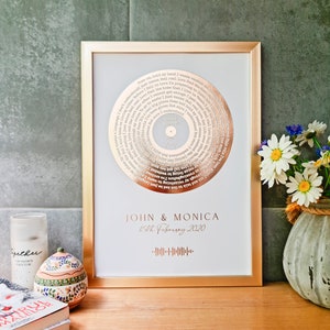 Personalisierte Wand Kunst Poster Dekorfolie, Lyrics Art Metallic Foil Song. Lieblingsplattendruck, Geschenk für Sie, Ihn, Geburtstagsgeschenk