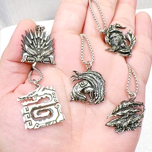 EXCLUSIVE Fanmade Monster Hunter - Monster Symbol V2 Necklace - Handmade Silver 950 Pendant Inspired, Gore Magala, Valstrax and Zinogre