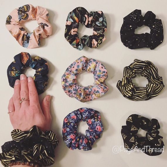 100/% cotton hair scrunchie quality cotton ponytail holder Green flower printed