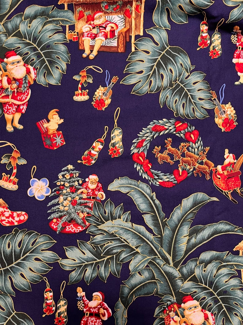 Hawaiian Christmas Santa Fabric sold by the half yard image 4