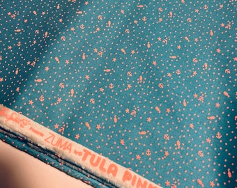 Tula rosa - ZUMA - GLITTER LITTER-en azul sin tela estampada - vendido por media yarda