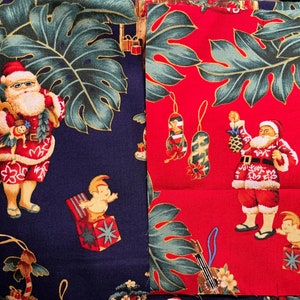 Hawaiian Christmas Santa Fabric sold by the half yard image 1