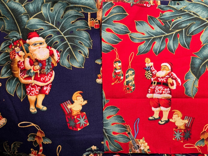 Hawaiian Christmas Santa Fabric sold by the half yard image 1