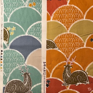 DEER in meadow -light-weight canvas fabric - printed in Japan - sold by the half yard