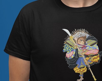Herren Samurai Igel Tshirt Japanisch Ukiyoe Druck T-Shirt Edo Krieger Wildlife T-Shirt Lustiger Mann Top Naginata Holzschnitt für Kampfkünstler