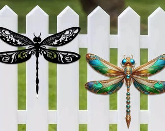 Delicate Dragonfly Duo Metal Art,Winged Insect Garden Sculptures,Nature Inspired Outdoor Wall Decor,Flying Insect Garden Art,Dragonfly Metal