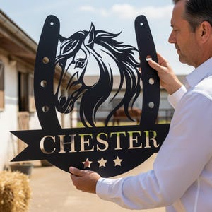 Personalized Horse Metal Sign, Custom Metal Horseshoe Sign, Personalized Horse Sign for Farm, Horseshoe Decor,gift for Equine Enthusiasts