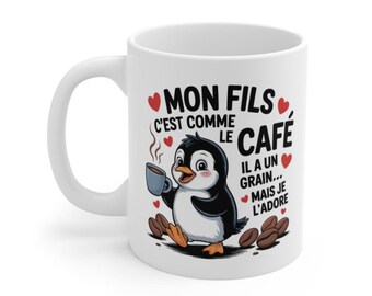 My Son Humorous Mug – Penguin and Coffee Mug – Original Gift for Children, Boys, Funny Family 325ml
