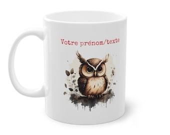 Personalized custom mug Owl with first name or text for children and adults