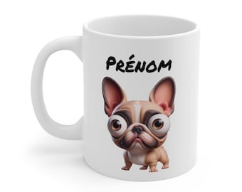 Customizable French Bulldog Mug – Cute Dog Mug with First Name – Fun Gift for Bulldog Lovers