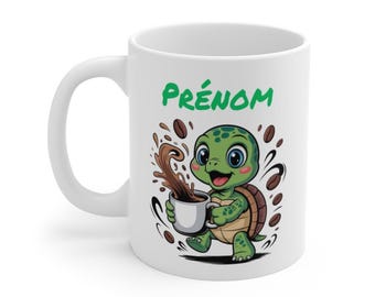 Personalized Turtle Mug – Cute Coffee Mug with First Name – Original Animal Gift