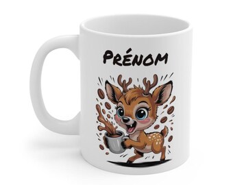 Personalized Deer Mug Cute Coffee Cup with First Name Original Gift for Forest Lovers