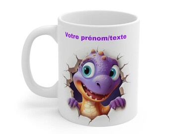 Personalized custom mug purple dinosaur with first name or text for children and adults