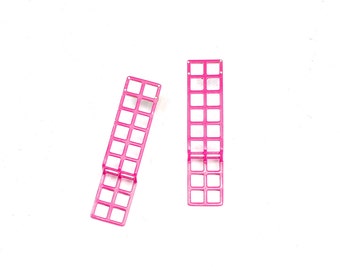 Grid and Sterling Silver Earrings in Magenta Pink-FREE SHIPPING-
