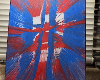 9 X 12  Red White Blue Satin Spin Art Canvas Painting