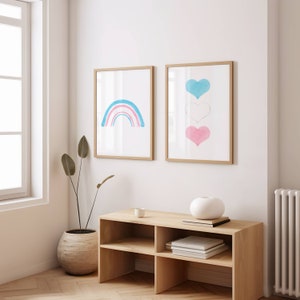 Watercolor Transgender Hearts & Rainbow | Subtle Pride Decor | Printable Art | Pride Home Decor | LGTBQ Art - Digital Prints Set of 2
