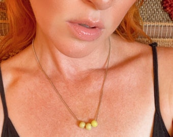 Vintage Glass Bead Necklace Dainty Jewelry Trade Beads Yellow