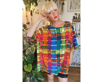 Oversized Vintage Shirt Dress Festival Clothing Bright Colorful Clothes