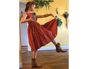 Vintage 70s Red Calico Dress Cottagecore Clothing Prairie Clothes Teen to XXS