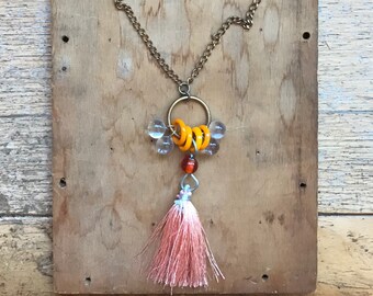 Small Pink Tassel Necklace Handmade Jewelry Unique Gifts