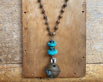 1920s Sleighbell Turquoise Necklace Handmade Jewelry OOAK