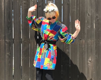 Festival Dress- Colorful Mini Dress- 90s Hip Hop Clothing- Mini Dress Vintage- Colorblock Dress- 80s Clothing- 90s Clothes- Festival Fashion
