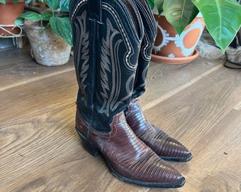 Vintage Justin Cowboy Boots Black and Brown Country Western Size 5