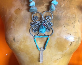 Huge Statement Necklace Turquoise Sonoran Sunset Sunrise Handmade Jewelry